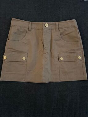STAUD Taupe Cargo Mini Skirt with Gold Hardware
